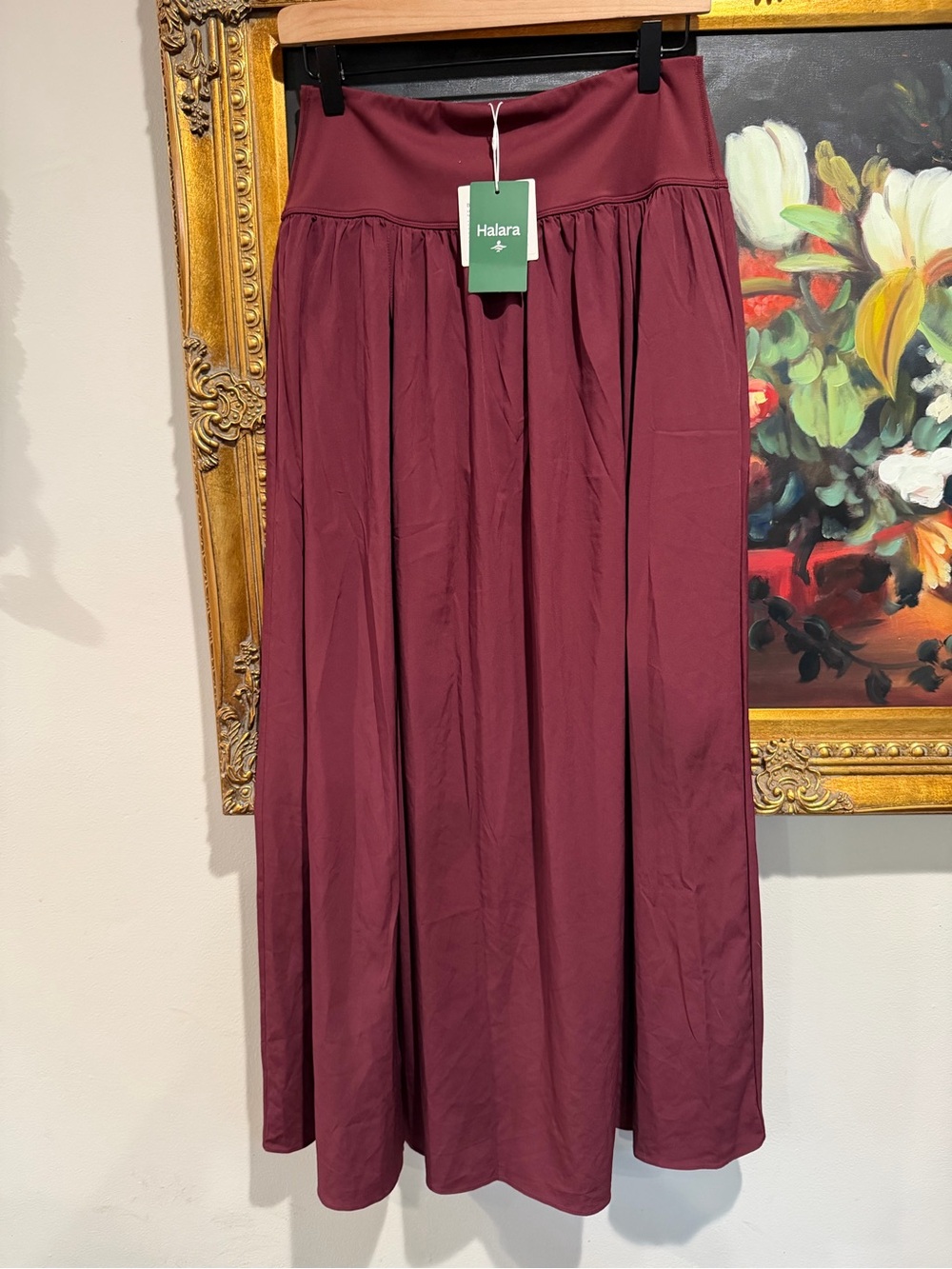 HALARA Wine Red Flowing Maxi Skirt